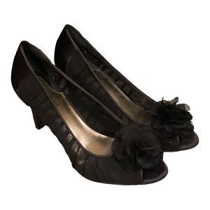 Alfani 3 inch heels black flower dress shoes accent elegant any occasion